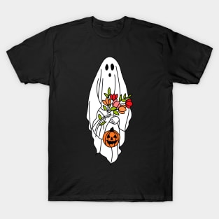 Floral Ghost, Ghost Silhouette, Ghost, Halloween, Pumpkin T-Shirt